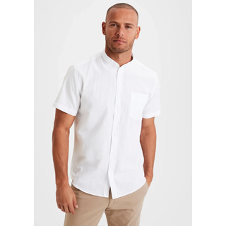 Kurzarmhemd H.I.S "sommerliches Strukturhemd", Herren, Gr. S (37/38), N-Gr, weiß, Web, Obermaterial: 100% Baumwolle, unifarben, regular fit, Rundhals, abgesteppte Kante, Hemden Kurzarmhemd, Regular Fit, Stehkragenhemd mit Brusttasche, reine Baumwolle, Topseller