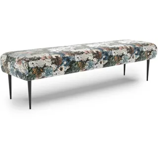 CAVADORE Sitzbank Amba, Trendige Polsterbank 3-sitzig für Küche, Esszimmer oder Wohnküche / Küchenbank passend zum 3-Sitzer Amba / 159 x 52 x 54 / Jacquard Flachgewebe: Blumenmuster Blau