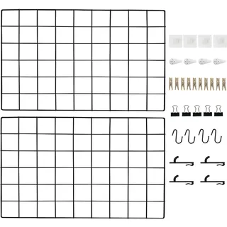 CIKLCIX Wandgitter Schwarz Deko, 17.3"×11.8" Gitter Pinnwand, 2er-Pack Metall Pinnwand Drahtgitter, Gitterwand Für Fotos Grid Wall Panel Mit Klammern Und Haken