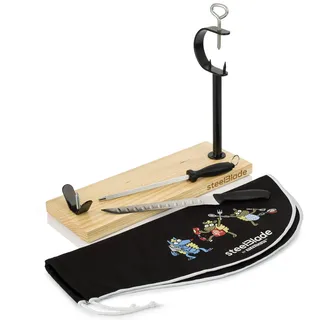 Steelblade Kukuxumusu Abdeckung + Messer und Champagner-Holz, lackiert, ideal für Schinken und Paletten, 43 cm Länge x 16 cm Breite