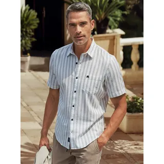 Kurzarmhemd LERROS "Gestreiftes Kurzarmhemd, 100 %Baumwolle", Herren, Gr. L, Normalgrößen, broken weiß, 100% Baumwolle, Hemden Kurzarmhemd