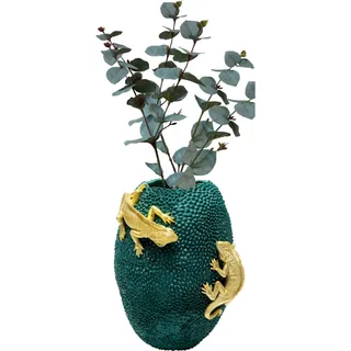 Kare Design Vase Chameleon Jack Fruit, Grün/Gold, Deko Vase, Jackfrucht mit Chameleon, 39cm Höhe