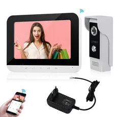 KurDunly 7-Zoll Wireless WiFi Video Türklingel Gegensprechanlagen System Tuya Indoor Monitor mit verdrahteter Tür Telefonanruf Panel Nachtsicht für Haus Villa