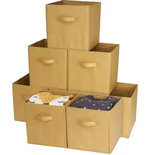 MATANA Faltbare Würfel-Stoff Aufbewahrungsboxen, 27,5cm x 27,5cm x 28cm Organizer für Kleidung, Kinderzimmer, Schrank, Spielzeuge (8er-Pack Khaki)