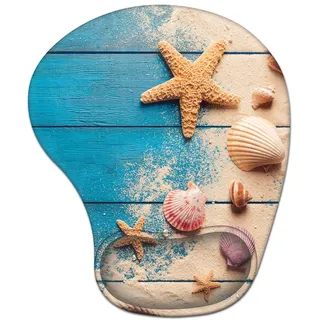 AOKSUNOVA Mauspad mit Gelkissen Ergonomisches Mousepad mit Handauflage Motiv Blau Seestern Design