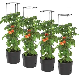 BirnePower 4X Tomatentopf Blumentopf Tomatenkübel 28L Topf für Tomatenpflanzen Tomatenzüchter mit Wasserspeicher Pflanzkübel mit Rankhilfe Rangitter Ø 40 cm H 153 cm