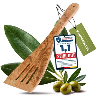 HAUSWALD® Pfannenwender Olivenholz [Extra breit mit Schlitzen] – Plastikfreie, antibakterielle und hitzebeständige Pfannenwender Holz