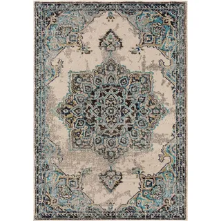 benuta Nest Teppich Casa Beige/Türkis 80x150 cm - Teppich für Wohnzimmer, Schlafzimmer und Flur - Pflegeleicht - Fußbodenheizung Geeignet