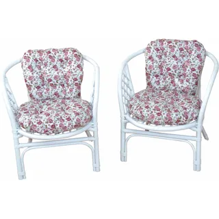 Home affaire Rattanstuhl "Rattansessel" () 2erSet aus Rattan mit Kissenauflage, im Röschendessin, Breite 66 cm, weiß, blume