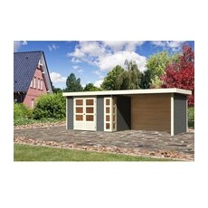 Karibu Holz-Gartenhaus Sölve Terragrau Flachdach Lackiert 298 cm x 213 cm