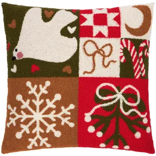 furn. Fika Patch Polyestergefülltes Kissen (Mehrfarbig - 43x43cm) | Weihnachten Getuftet Mistelzweig Schneeflocke Patchwork Festlich Saisonal Dekoratives Kissen