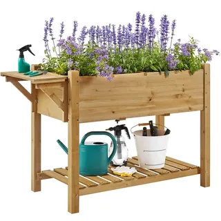 Yaheetech Blumenkasten mit klappbare Tischplatte, Pflanzkasten mit 8 geteilten Fächern, Hochbeete-Kit Frühbeet für Garten/Hinterhof/Veranda, Kräuterbeet Anzuchtbeet zum Bepflanzen (Hellbraun)