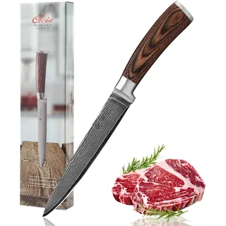 Wakoli EDIB Damast Fleischmesser & Tranchiermesser aus echtem Damaststahl (VG10 Kern) mit 18 cm Klinge – Scharf & präzise – Damastmesser mit Pakkaholzgriff in Geschenkbox – Küchenmesser & Bratenmesser
