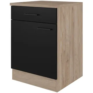 FlexWell Küchenunterschrank , Schwarz, Eichefarben , Metall , 1 Fächer , 1 Schublade(n) Schubladen , einzeln stellbar , 60x85x57 cm , Made in Germany , individuell planbar , Küchen, Küchenmöbel, Küchenschränke, Küchenunterschränke