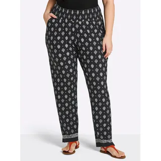 Jerseyhose SHEEGO, Damen, Gr. 56, Normalgrößen, schwarz, ecru, bedruckt, 95% Viskose, 5% Elasthan, gemustert, Hosen Jerseyhose