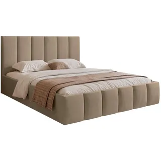 Selsey Sarafino - Polsterbett 140x200 cm, mit Bettkasten und Lattenrost, dunkelbeige - Beige