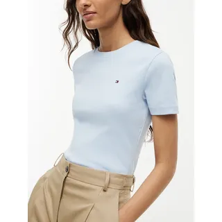 T-Shirt TOMMY HILFIGER "SLIM CODY C-NK", Damen, Gr. L (40), blau (breezy blau), Jersey, Obermaterial: 100% Baumwolle, unifarben, slim fit normal, Rundhals, abgesteppt, Shirts T-Shirt, Baumwolle, slim fit