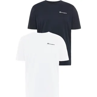 T-Shirt CHAMPION, Herren, Gr. XXXL (56), blau (marine, weiß), Obermaterial: 100% Baumwolle, Basic hüftlang, Rundhals, Shirts T-Shirt, 2er-Pack, mit Rundhalsausschnitt, Kurzarm-Design, aus Baumwolle