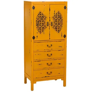 Wanderlust Holzschrank mit 4 schubladen und 2 türen 60x40x140 cm gelb , Gelb , Holz , 60x140x40 cm , Kleinmöbel, Kommoden, Highboards