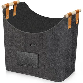 evocamp Kaminholzkorb Filz 44 x 44 x 30 cm Dunkelgrau mit Holzgriffen