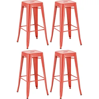 CLP 4er Set Barhocker Joshua aus Metall mit Fußstütze,rot - Rot