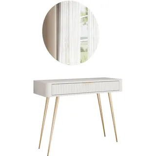 lookway Schminktisch SCARLETT MIT rundem Led-Spiegel Beige + Gold