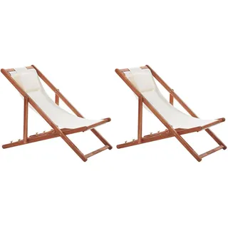 Beliani Gartenliege 2er-Set mit 2 Ersatzstoffbezügen dunkelbraun/weiß Avellino , Textil , 54x70x97 cm , Gartenmöbel, Gartenliegen