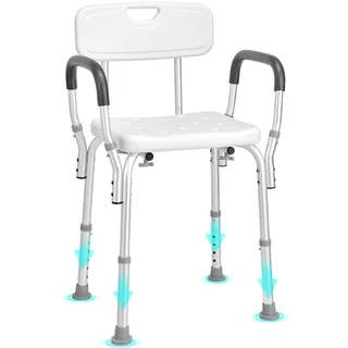 Vevor Duschhocker Duschstuhl Höhenverstellbar 390–520 mm Tragfähigkeit 158,8 kg Aluminiumlegierung weiß