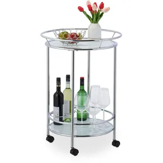 relaxdays Runder Servierwagen Chrom & Glas - Silber