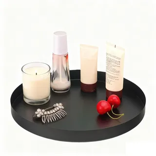 BCENG Kosmetik Tablett 20 cm Runde Tablett Dekoschalen Rund Tablett Dekorative Kerzen Tabletts Dekotablett Dekoteller Metalltablett Servierbrett für Kosmetik Schmuck Bad Wohnzimmer Deko