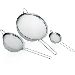 kela Edelstahl Küchensieb Set 3-teilig PROFI, Edelstahl 18/10, 3 Größen, Mehlsieb, Puderzuckersieb, Abtropfsieb, langer Griff