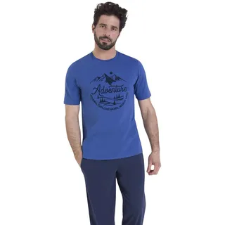 Athena - Pyjama-Set für Herren, Nachtwäsche, Winter, Jersey, 100% atmungsaktive Baumwolle, kurzärmeliges T-Shirt + Hose, Öko-TEX Standard 100, Blaues Oberteil, Marineblau, XL