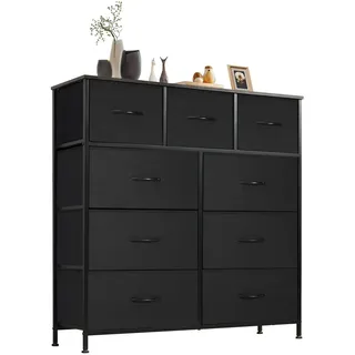 Sweetcrispy Kommode,Sideboard Wohnzimmer für Schlafzimmer mit 9 Stoffschubladen,Einstellbare Füße Schubladenschrank,Komodenschrank für Schlafzimmer,Klassisch Schwarz