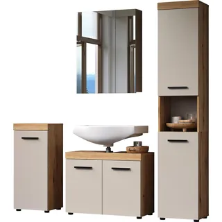 trendteam Bad 4-teilige Kombination Ivrea, Evoke Oak Melamin/Kaschmir Melamin, B/H/T ca. 164/184/34 cm - Braun