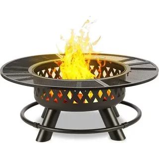 Blumfeldt Rosario 3-in-1 Feuerschale: Feuerstelle, Grill & Tisch in einem - riesig: Ø 120 cm, schwenkbarer & höhenverstellbarer Grillrost aus V2A Edelstahl: Ø 75 cm, Stahl, Graphitschwarz