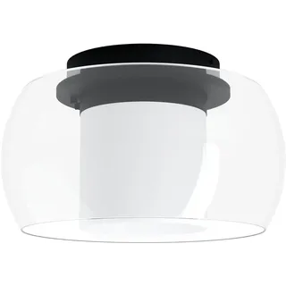 EGLO LED Deckenleuchte Briaglia-c, dimmbare Deckenlampe elegant, Smart Home Wohnzimmerlampe Decke aus Glas und Metall in schwarz, Glas Kugel mit satiniertem Zylinder, warmweiß-kaltweiß, RGB