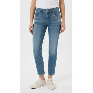 Slim-fit-Jeans MAC "RICH SLIM 7/8 flower", Damen, Gr. 38, Länge 29, light random washed, Denim/Jeans, Obermaterial: 88% Baumwolle, 9% Elastomultiester, 3% Elasthan, slim fit knöchelfrei, Jeans Slim-fit-Jeans, mit Schmucksteinen
