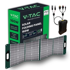 V-TAC Photovoltaik-Solarpanel, tragbar, faltbar, universal, 160 W, einkristallin, Ladestation – MC4-Kabel und XT60-Anschluss + DC – USB-A und Type-C – wasserdicht IP67