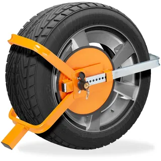 Relaxdays Radkralle 13–15 Zoll, Parkkralle Auto, Anhänger, Wohnmobil, Wohnwagen, Reifenkralle Diebstahlsicherung, orange