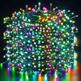 Quntis 100m 1000 LED Lichterkette Außen Bunt, IP44 8 Modi Cluster Lichterkette, Weihnachtsbeleuchtung Innen Strombetrieben, Weihnachtsdeko für Weihnachtsbaum Garten Balkon Terrasse Haus Zimmer Party