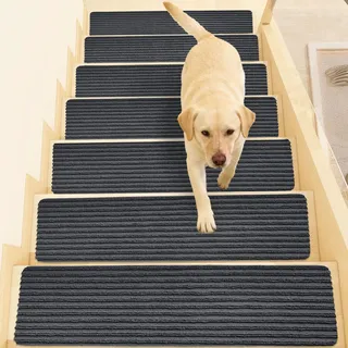 YushengTai 15 Stück Treppenmatten,55cm x 32cm Stufenmatten Selbstklebend für Holztreppen,Rückseite Treppenteppich für Kinder, Ältere und Haustiere,Stufenmatten Außen