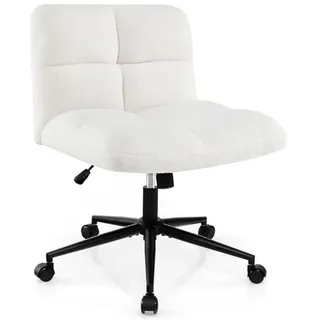 FANTASK Schneidersitz Stuhl mit Rollen, Drehstuhl ohne Armlehnen, Schreibtischstuhl mit breiter Sitzfläche, Bürostuhl, Schminkstuhl, höhenverstellbar, Wippfunktion, modern (Beige)