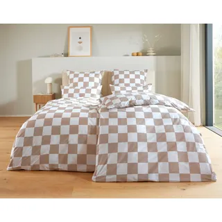 Bettwäsche HOMSY BY ANA JOHNSON "Chessley", beige, B/L: 135cm x 200cm, Renforcé, B/L: 80cm x 80cm, Renforcé, Obermaterial: 100% Baumwolle, Bettwäsche, Bettwäsche, mit coolem Karo-Muster, ab Größe 135x200 cm, by Ana Johnson