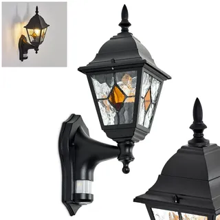 HOFSTEIN Außenwandleuchte Naofe, Außenwandlampe mit Bewegungsmelder aus Metall/Glas in Schwarz/Klar/Orange, Wandleuchte außen Vintage/Antik/Landhaus, E27, IP44, Garten, Hof, Außenbereich, Haustür