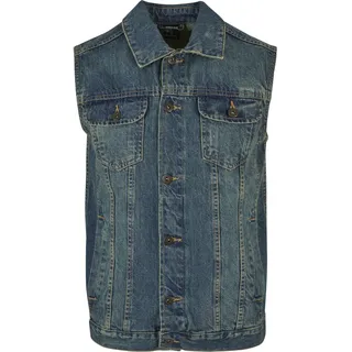 Urban Classics Herren Denim Vest – Jeansweste aus Baumwolle mit Knopfleiste, Brusttaschen und Kragen, ärmellose Weste für Streetwear, Freizeit & Alltag,Lightblue,4XL Große Größen