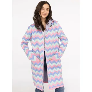 Zwillingsherz Longstrickjacke ""Schalkragen & ZickZack"" Zick-Zack-Muster, Schalkragen, Taschen, Langarm, knielang, hellblau