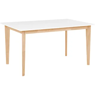 Beliani Esstisch Sola Weiß mit Braun 140/180 x 90 cm Ausziehbar MDF Tischplatte Rechteckig Modern Wohnzimmer Salon - Holzwerkstoff, 6-Sitzer, 90x75x180 Esszimmer, Esstische
