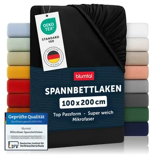 Blumtal® Spannbettlaken 100x200x30cm aus Microfaser - Oekotex zertifiziertes Bettlaken Spannbettlaken in Schwarz