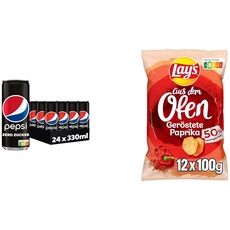 Erfrischend und Knusprig: Pepsi Zero Zucker (24x0,33L) & Lay's aus dem Ofen geröstete Paprika (12x100G), Cola Geschmack trifft auf herzhafte Chips