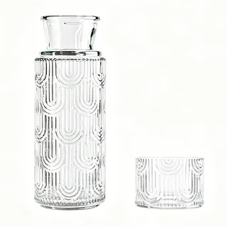 Glaskaraffe mit Deckel 630ml - Karaffe mit Glas - Wasserkaraffe mit Deckel - Becher als Deckel - Borosilikatglas Glas Karaffe - Wasserflasche Glas - Küche Büro Nachttisch - Transparent